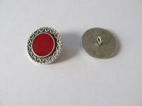 Metallknopf - 25 mm - echt versilbert rot