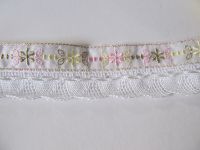 Stickereispitze mit Klöppelkante - 34 mm - altrosa bunt