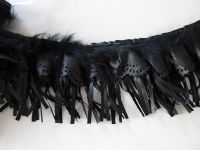 Lederimitatfranse mit Fell - 85 mm - schwarz