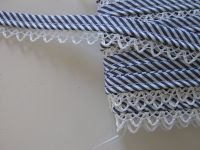Paspelband mit Spitze - 15 mm - blauweiss