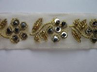 2,80 m Pailettenborte Organza gold/blau 25 mm