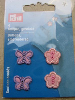 Knöpfe - gestickt - Schmetterling Blume