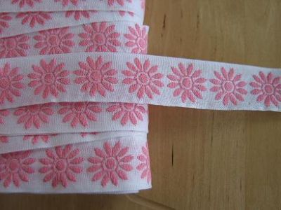 Baumwollspitze mit rosa  Blumen - 20 mm