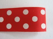 Ripsband - 25 mm - dots - rot